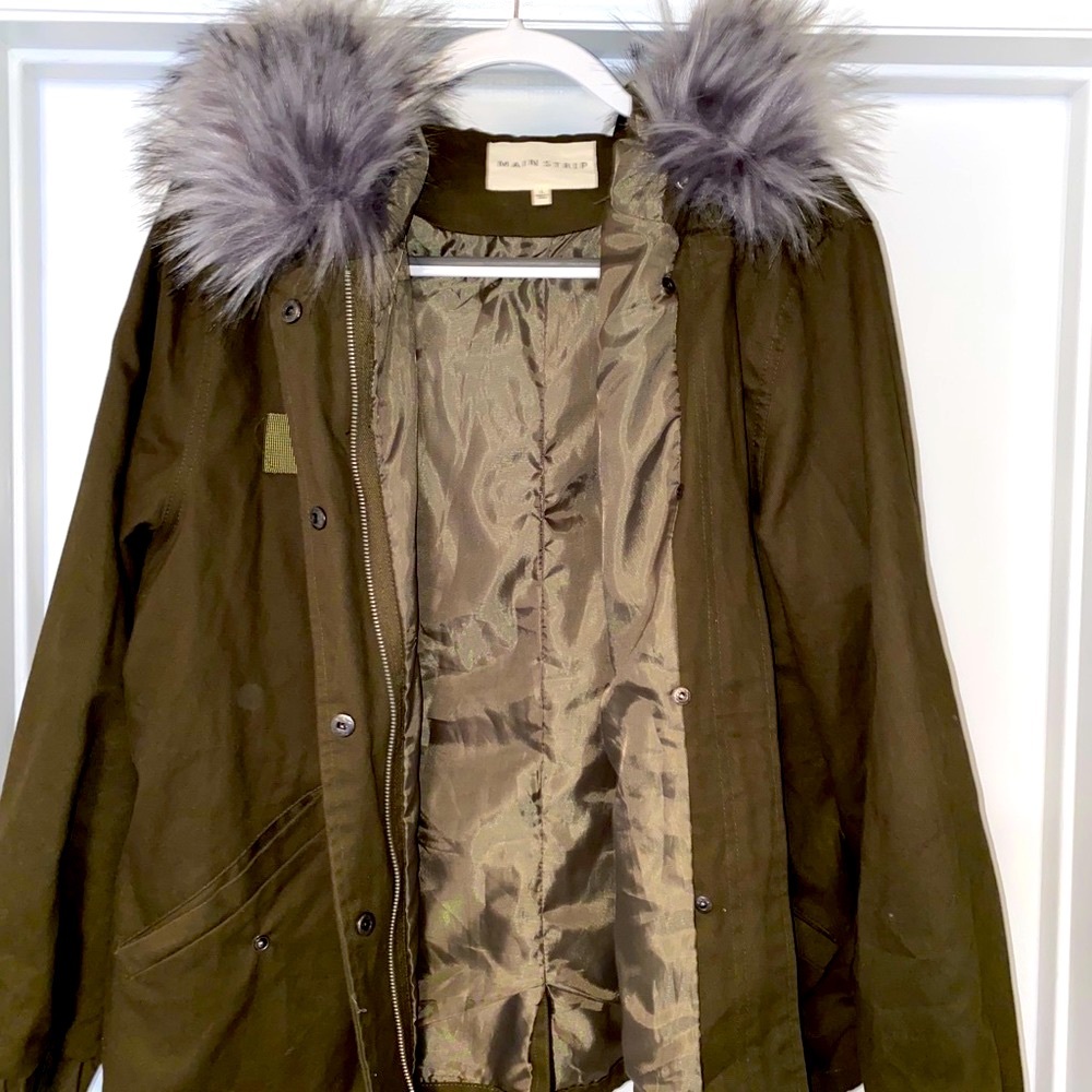 Olive green mid length parka